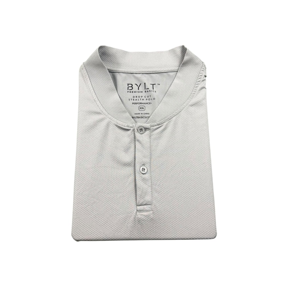 BYLT‎ Gray Drop Cut Stealth Performance Men's Polo Shirt Size 2XL XXL